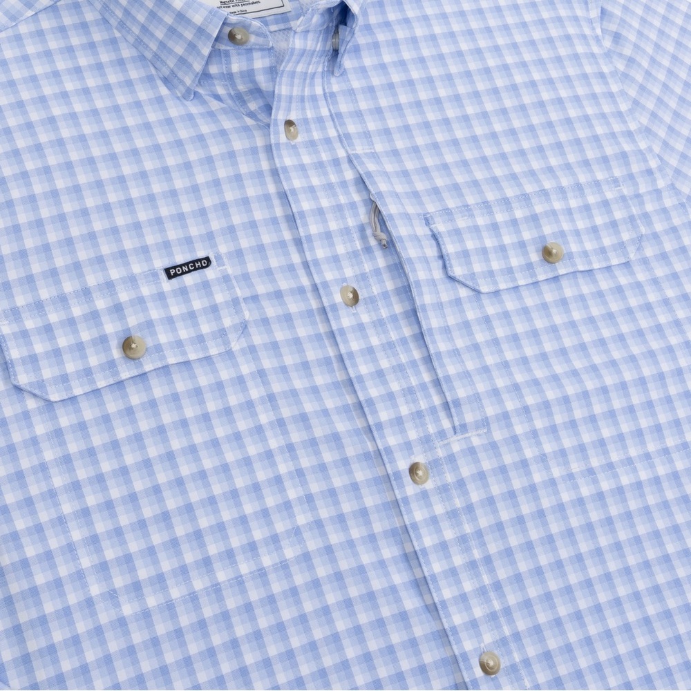 Poncho Original Shirt Mens Large Plaid Blue Outdoor Fishing Casual Utility Tech - Picture 3 of 12